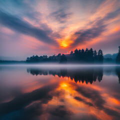 Fototapeta premium sunset over the river