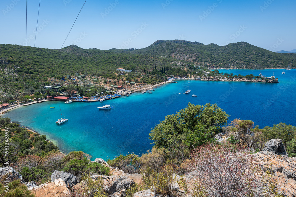 Wall mural beautiful coastline landscape of the mediterranean sea in turkey, kas. aerial view of turquoise wate