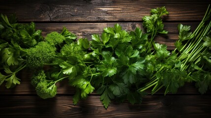 fresh herbs on a wooden table