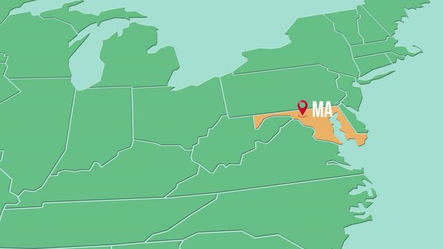 Mapa de los Estados Unidos de Am&eacute;rica con divisi&oacute;n pol&iacute;tica resaltando el estado de Maryland
