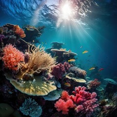 The beauty of coral reefs under the sea with objects captured by divers. Good for use on websites, blogs, advertisements, environmental care, magazines etc. Generative Ai Image