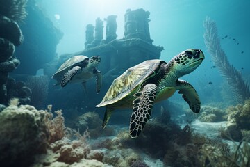 Obraz na płótnie Canvas green turtle swimming, Generative AI