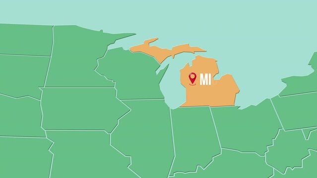 Mapa de los Estados Unidos de América con división política resaltando el estado de Michigan