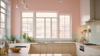 Fototapeta premium blurred modern kitchen interior with fireplace