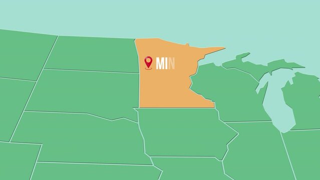Mapa de los Estados Unidos de Am&eacute;rica con divisi&oacute;n pol&iacute;tica resaltando el estado de Minnesota