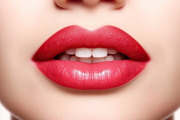 Obraz premium Photorealistic female lips with red lipstick