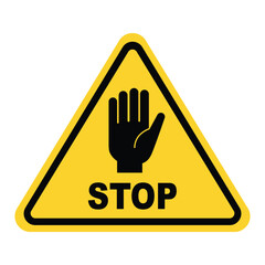 hand stop gesture sign stop text security warning yellow triangle sign do not enter hold on