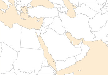 中東地域の白地図、明るい色