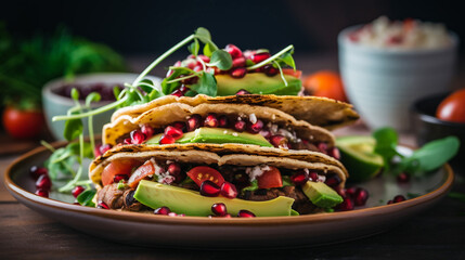 Gluten free Vegan Tacos from Black Bean with Tomato - obrazy, fototapety, plakaty