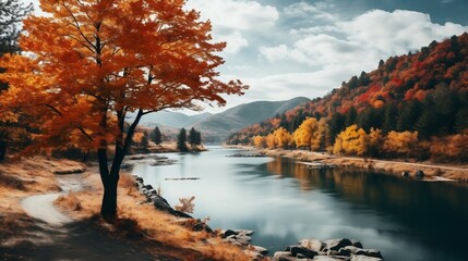 Majestic landscape with autumn trees in forest
