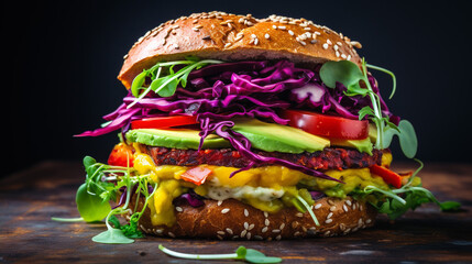 Amazing Avocado Sandwich with Green Vegan Burger Roast Yellow