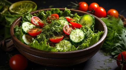 Perfect Green Salad from Leaves and Tomatoes