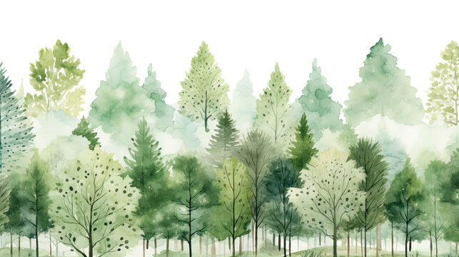 Watercolor seamless forrest pattern. 