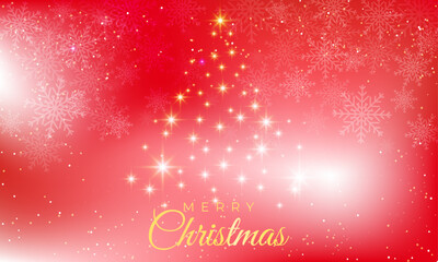 赤いクリスマスのデザイン背景　雪の結晶と光　シンプルなクリスマスツリー