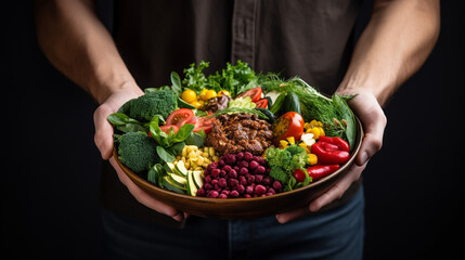 Man Hands Holding Big Deep Plate Full