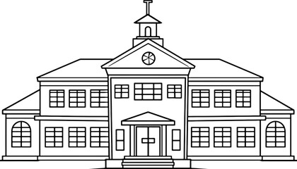 School building drawing outline
