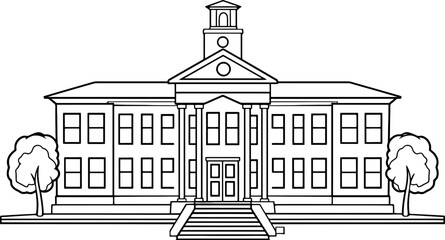 School building drawing outline