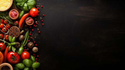 Fresh Italian Food Background on Dark Healthy Food Background