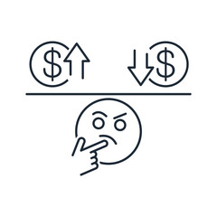 Buy or sell?  Vector linear icon isolated on white background.