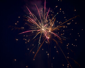 multi color pyrotechnics, fireworks at night