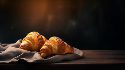 Amazing Fresh croissant on dark mood background and copy space - obrazy, fototapety, plakaty