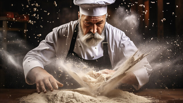 Professional Chef Making Fresh Dough for Baking