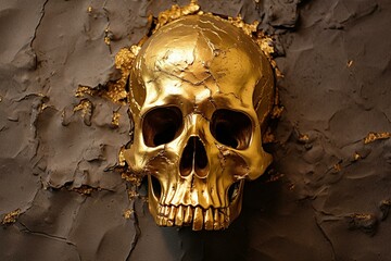 wall embedded with a skull made of gold. Generative AI