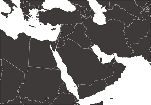 中東地域の地図、モノクロ