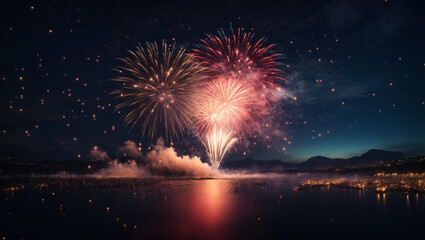 Fireworks Party Bright Night Sky Background