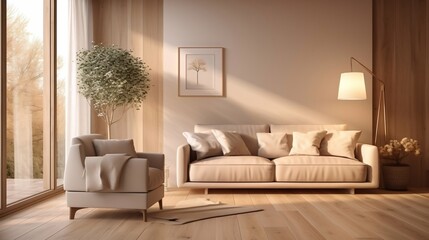 Modern villa living room with beige furniture