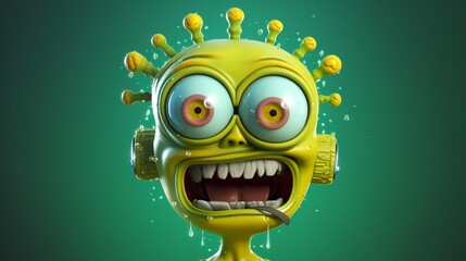 crazy head radioactive goo cartoon character high.Generative AI