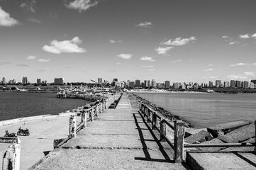 Beautiful black and white view of the city of Mar del Plata, Argentina
