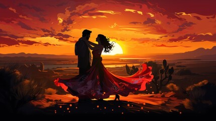 Passionate Flamenco Dance by Hispanic Couple at Sunset