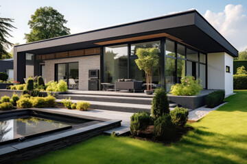 Fototapeta na wymiar beautiful mini modern house with garden and patio