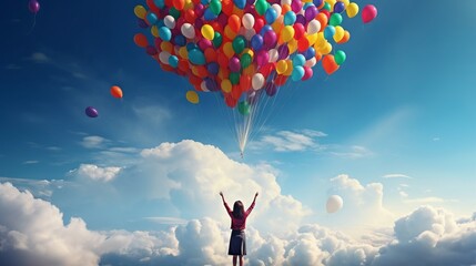 Person Releasing Balloons of Liberation and Renewal - obrazy, fototapety, plakaty
