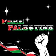 Free Palestine, Save Palestine, Palestine Freedom with Hand Black Background Social Media Design Illustration