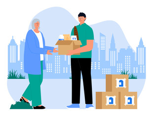 Social activity vector illustration. Volunteer donating foods Illustration