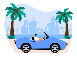 Social activity vector illustration. Man driving car illustration.
