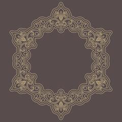 Oriental vector ornament with arabesques and floral elements. Traditional classic brown and golden ornament. Vintage pattern with arabesques