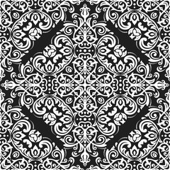 Obraz premium Orient vector classic pattern. Seamless abstract black and white background with vintage elements. Orient dark pattern. Ornament barogue wallpaper