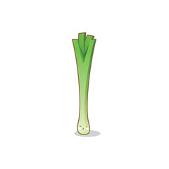 Cute funny spring onion vegetable cartoon kawaii style isolated vector illustration