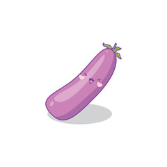 Cute funny eggplant vegetable cartoon kawaii style isolated on white background vector illustration