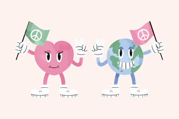 Peace Day Mascot Retro Illustration
