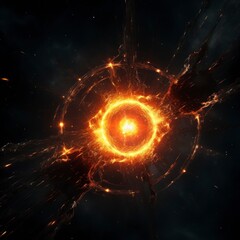 ball with a lot of orange fire in space about to explode in high quality