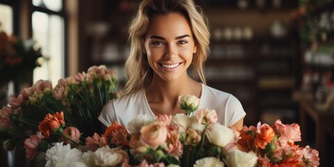 florist posing with flowers, generative AI