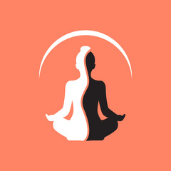 human relax soul yoga pose posture seated modern minimalist simple logo design vector icon illustration