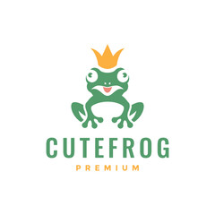 green frog amphibian animal crown flat clean mascot cartoon character modern logo design vector icon illustration