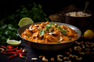 Creamy Cashew Chicken Curry Indian food Photography, generative ai