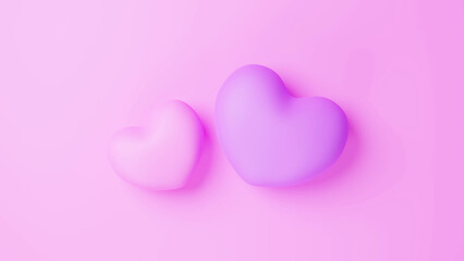ピンク色の背景にピンクと紫のハート。（横長）