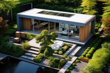 Fototapeta na wymiar beautiful mini modern house with garden and patio